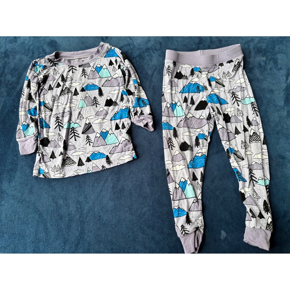 Little Sleepies HTF Retired Mountain Pajama Set 12-18M Bamboo Gray Blue EUC
